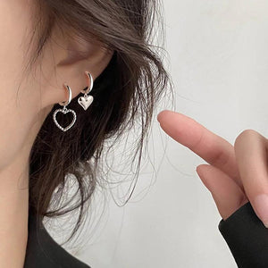 925 Silver Asymmetry Heart Charm Studs Earrings Women Party Jewelry AI-02