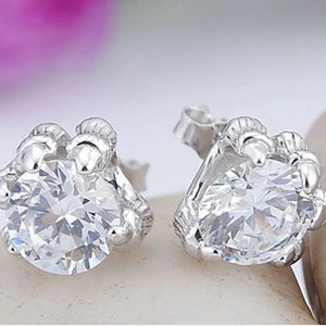 European Man Party Wedding Gift Claw Agate 925 Sterling Silver Stud Earrings