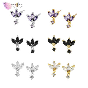 925 Silver Ear Needle Three Zircon Stud Earring