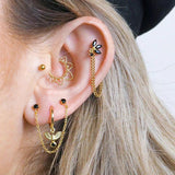 925 Silver Ear Needle Three Zircon Stud Earring