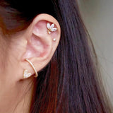 925 Silver Ear Needle Three Zircon Stud Earring