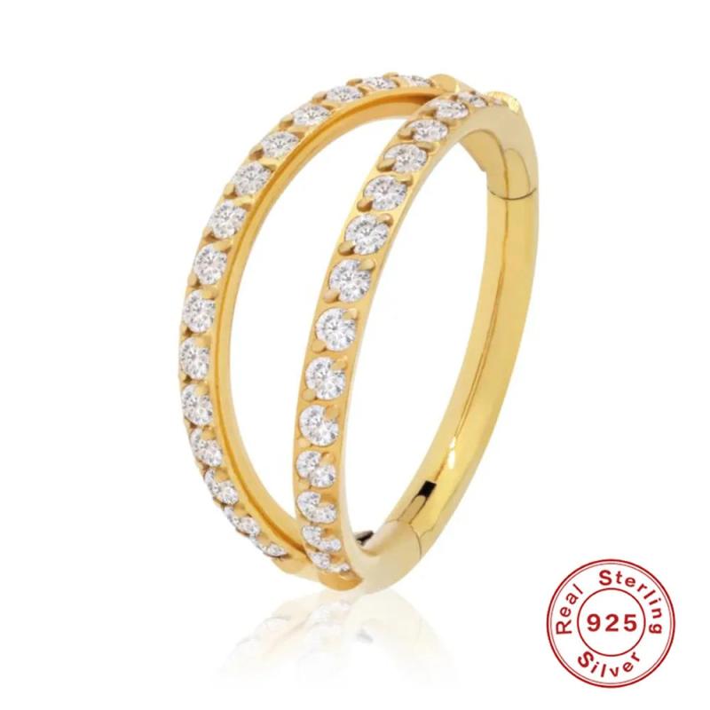S925 Sterling Silver Double-layer Diamond Cartilage Ear Bone Nose Ring