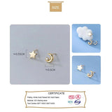 Davis 925 Silver Asymmetric Star Moon CZ Stud Earrings