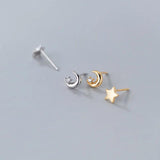Davis 925 Silver Asymmetric Star Moon CZ Stud Earrings