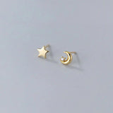 Davis 925 Silver Asymmetric Star Moon CZ Stud Earrings