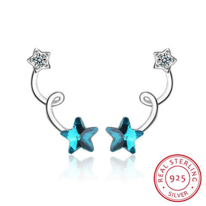 925 Silver Crystal Star Stud Earrings for Women