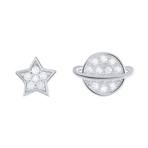 Sterling Silver Zircon Moon Star Stud Earrings Crystal Snake Ear Stud