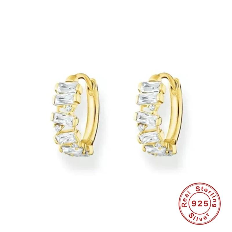 Rainbow Crystal Zircon Hoop Earrings S925 Silver Boho Jewelry