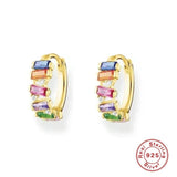 Rainbow Crystal Zircon Hoop Earrings S925 Silver Boho Jewelry