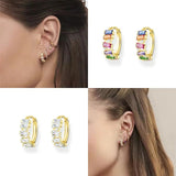 Rainbow Crystal Zircon Hoop Earrings S925 Silver Boho Jewelry