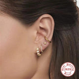 Rainbow Crystal Zircon Hoop Earrings S925 Silver Boho Jewelry
