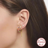 Rainbow Crystal Zircon Hoop Earrings S925 Silver Boho Jewelry