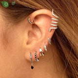 925 Silver CZ Crystal Hoop Earrings Vintage Small Hoops