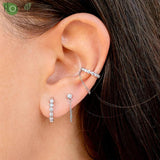 925 Silver CZ Crystal Hoop Earrings Vintage Small Hoops