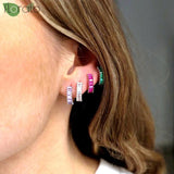 925 Silver CZ Crystal Hoop Earrings Vintage Small Hoops