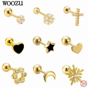 925 Silver Star Moon Heart Stud Earrings French Punk