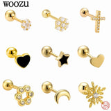 925 Silver Star Moon Heart Stud Earrings French Punk