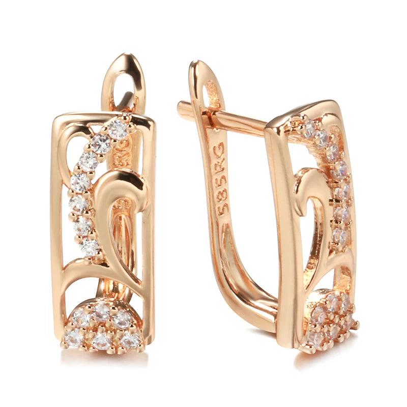 Hollow Geometric Zircon Earrings 585 Rose Lock Party Jewelry
