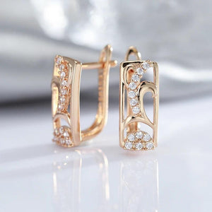 Hollow Geometric Zircon Earrings 585 Rose Lock Party Jewelry