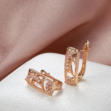 Hollow Geometric Zircon Earrings 585 Rose Lock Party Jewelry