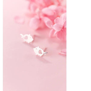 MloveAcc 925 Silver Tiny Heart Pig Stud Earrings Gift