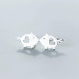 MloveAcc 925 Silver Tiny Heart Pig Stud Earrings Gift