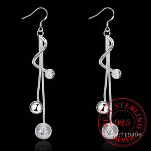 925 Silver Sand Smooth Ball Vintage Tassel Earrings Women Wedding Jewelry