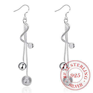 925 Silver Sand Smooth Ball Vintage Tassel Earrings Women Wedding Jewelry