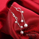925 Silver Sand Smooth Ball Vintage Tassel Earrings Women Wedding Jewelry