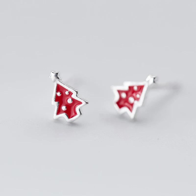 MloveAcc Red Enamel Christmas Tree Stud Earring 925 Sterling Silver