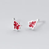 MloveAcc Red Enamel Christmas Tree Stud Earring 925 Sterling Silver