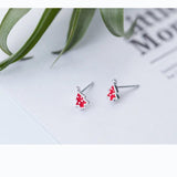 MloveAcc Red Enamel Christmas Tree Stud Earring 925 Sterling Silver