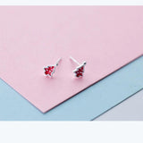MloveAcc Red Enamel Christmas Tree Stud Earring 925 Sterling Silver