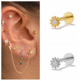 925 Silver Sun Flower Cartilage Piercing Stud Earrings Women Labret Jewelry