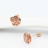 14K Rose Geometric Flower Earrings for Women Glamour Ear Studs Jewelry