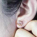 14K Rose Geometric Flower Earrings for Women Glamour Ear Studs Jewelry