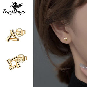 TrustDavis 925 Silver Plated Triangle Square Stud Earring Sweet Wedding Jewelry