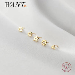 925 Silver Geometric Love Star Stud Earrings for Women