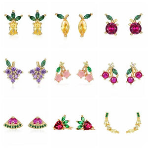 925 Silver Ear Needle Stud Earrings for Women Tropical Fruit Colorful Small
