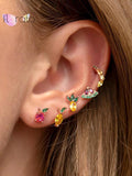 925 Silver Ear Needle Stud Earrings for Women Tropical Fruit Colorful Small