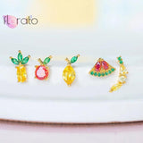 925 Silver Ear Needle Stud Earrings for Women Tropical Fruit Colorful Small