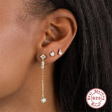 Diamond Tassel Drop Earrings Silver 925