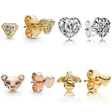 925 Silver Rose Gold Bee Lioness Heart Earrings