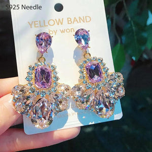 925 Silver Dangle Drop Earrings Purple Crystal Stone Women Jewelry