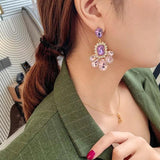 925 Silver Dangle Drop Earrings Purple Crystal Stone Women Jewelry
