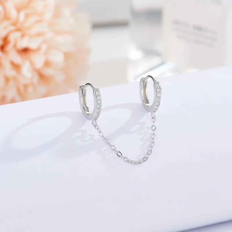 925 Silver Chain Earrings Studs for Women - Gift Jewelry