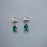 Silver Crown Stud Earrings Green Water Drop Zircon Small Earrings