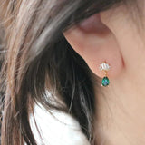Silver Crown Stud Earrings Green Water Drop Zircon Small Earrings