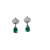 Silver Crown Stud Earrings Green Water Drop Zircon Small Earrings