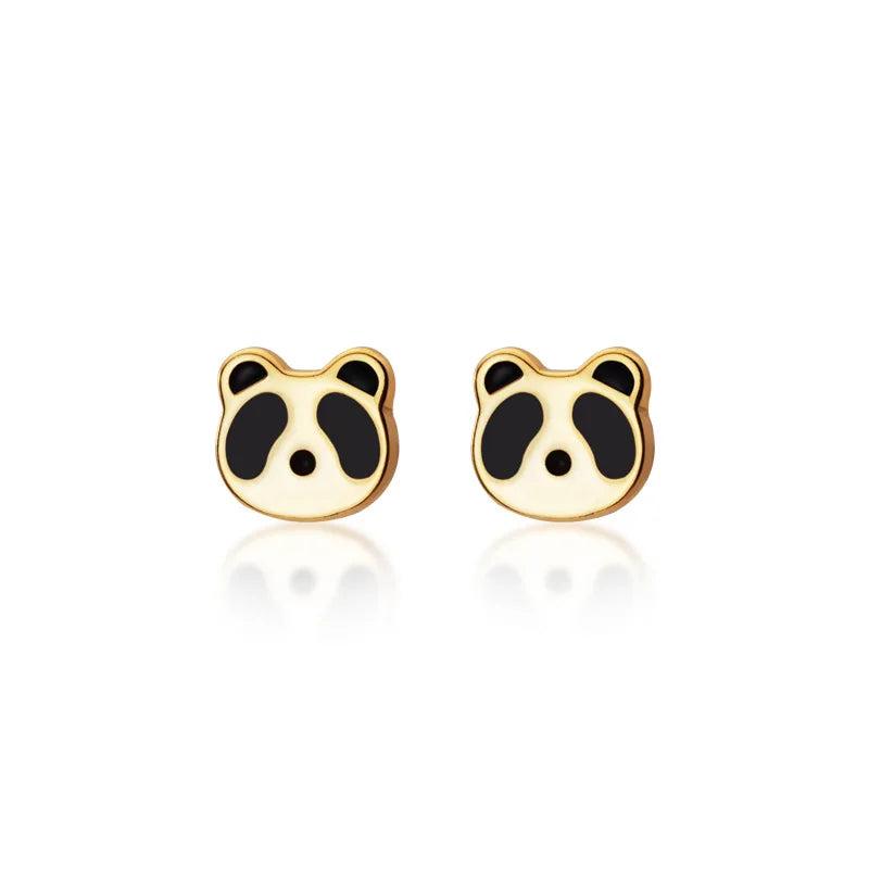 925 Silver Panda Stud Earrings 14k Women's Jewelry